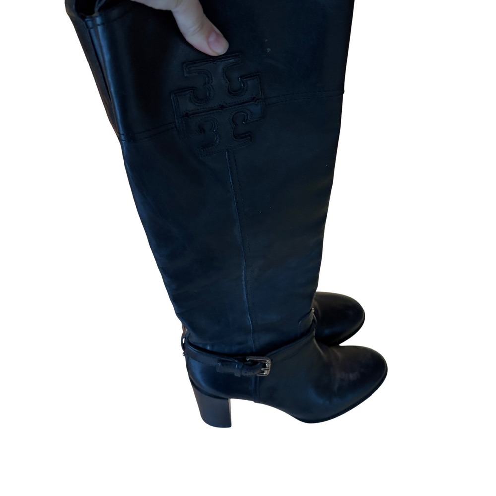 Tory Burch Black Leather Knee High Boots Side Zip Buckle Detail Size 8.5M - Picture 10 of 10